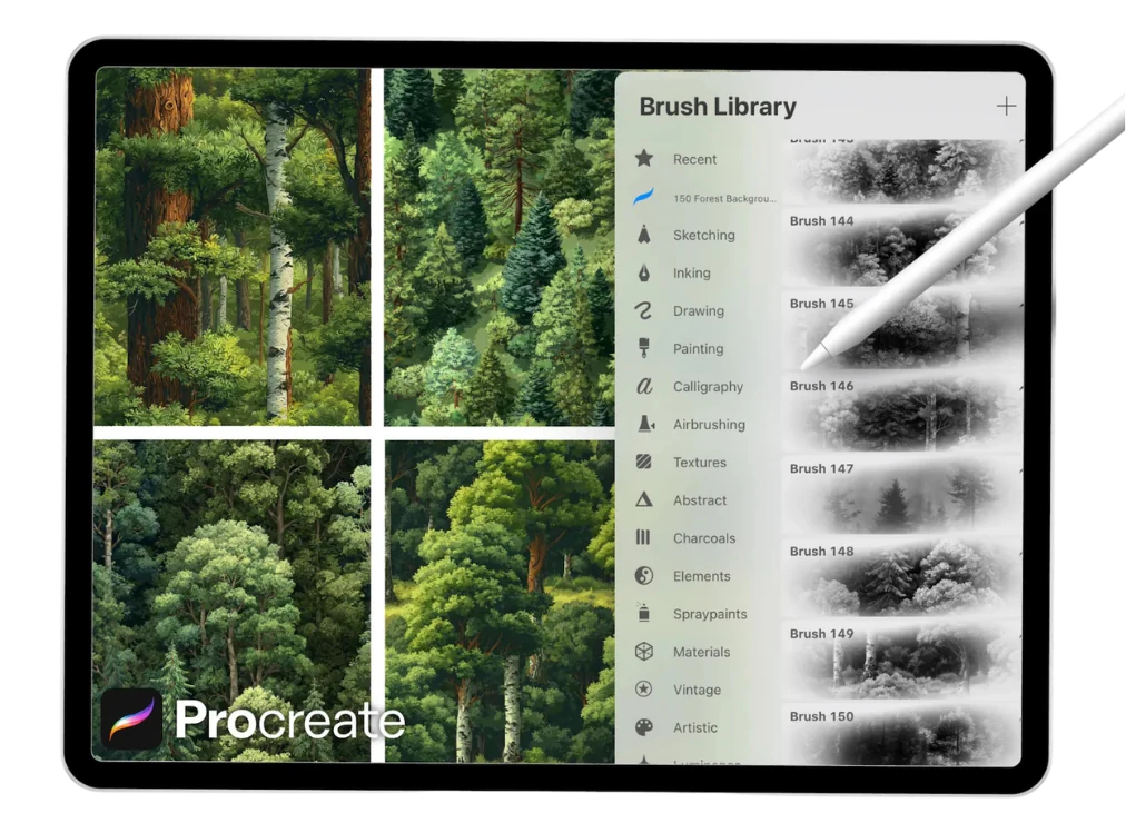 Procreate Brush Library showing the Enchanted Forest Kit